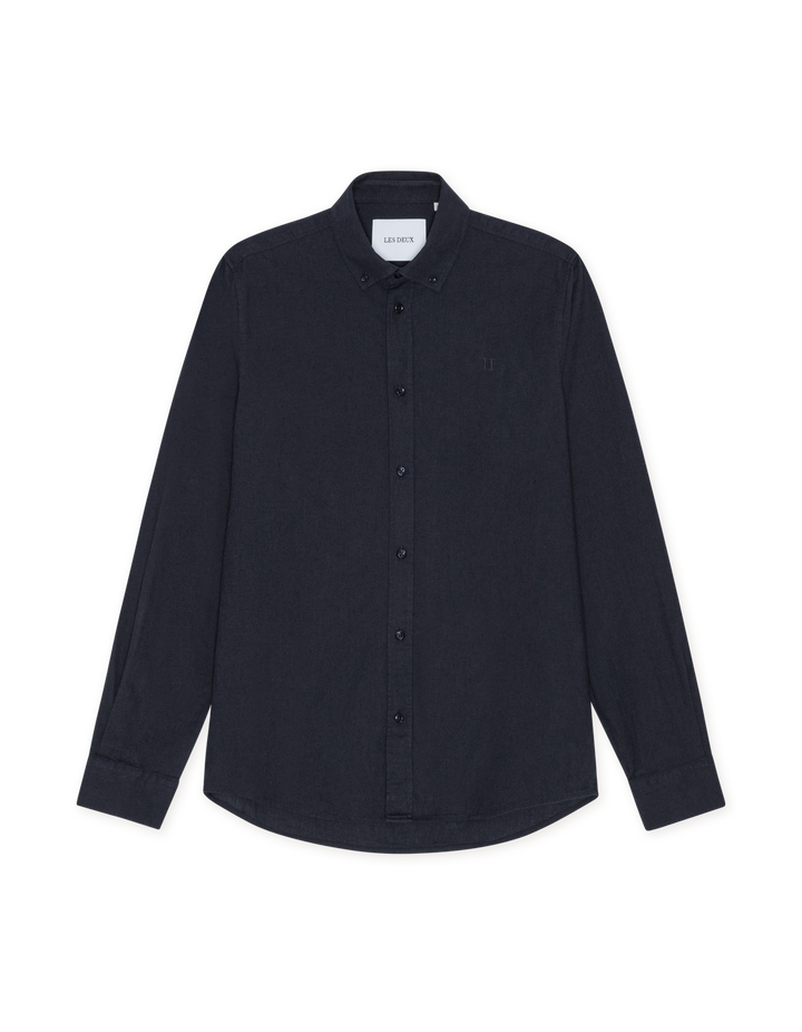 LES DEUX Konrad Cotton Linen Shirt Dark Navy Blue - Dale