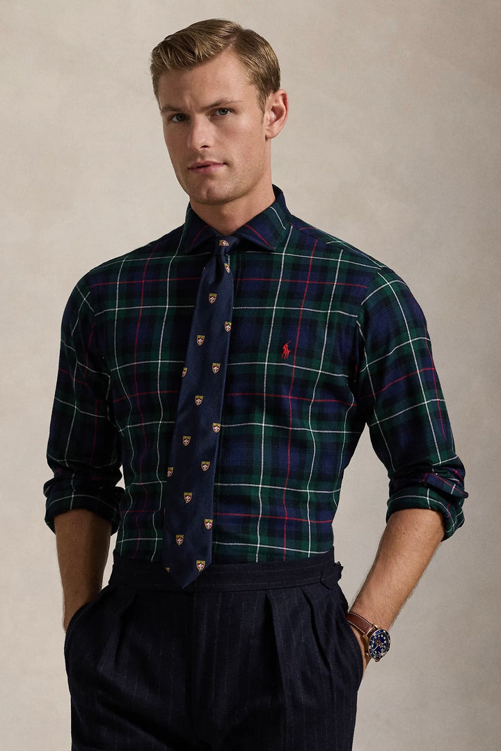 Custom Fit Plaid Twill Shirt Evergreen/Red