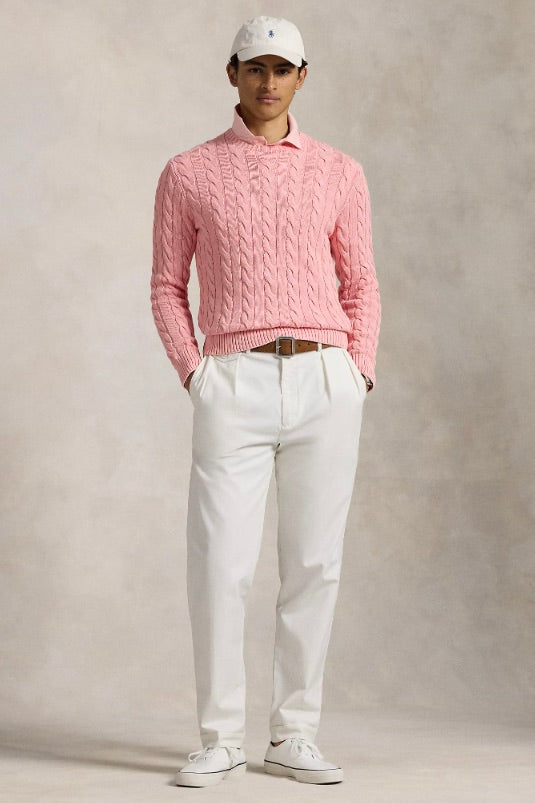 Cable-Knit Mineral-Dyed Cotton Jumper Rose