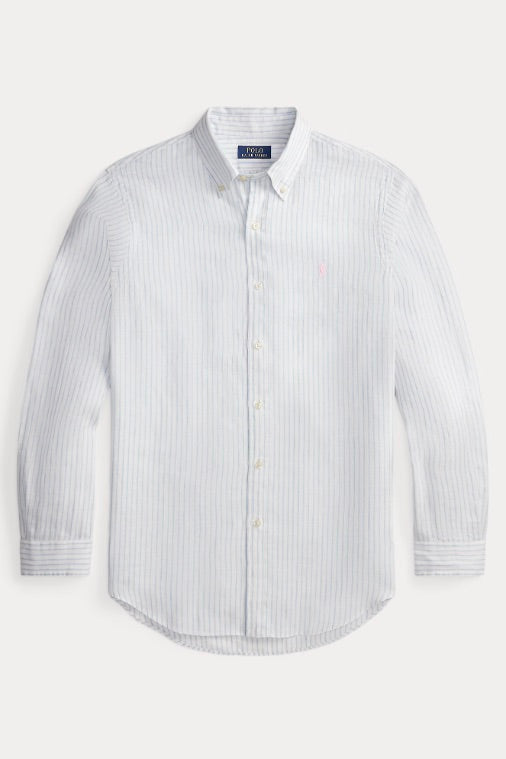 Custom Fit Striped Linen Shirt White/Blue