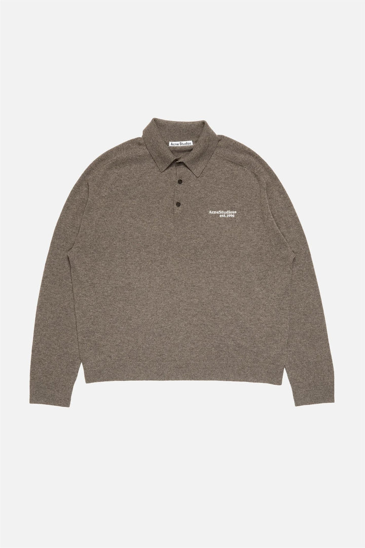 Wool Knit Polo Brown Melange