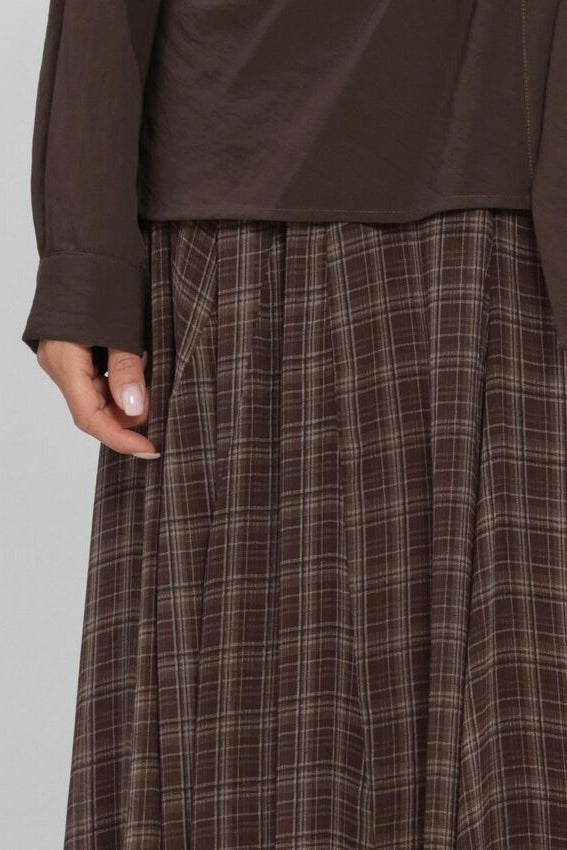 Asymmetric Checked Maxi Skirt Marrone