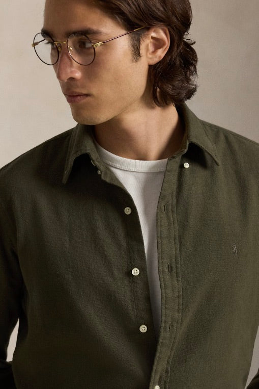 Custom Fit Brushed Flannel Shirt Ranger Green