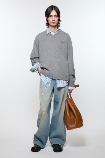 Wool V-Neck Sweater Dark Grey Melange