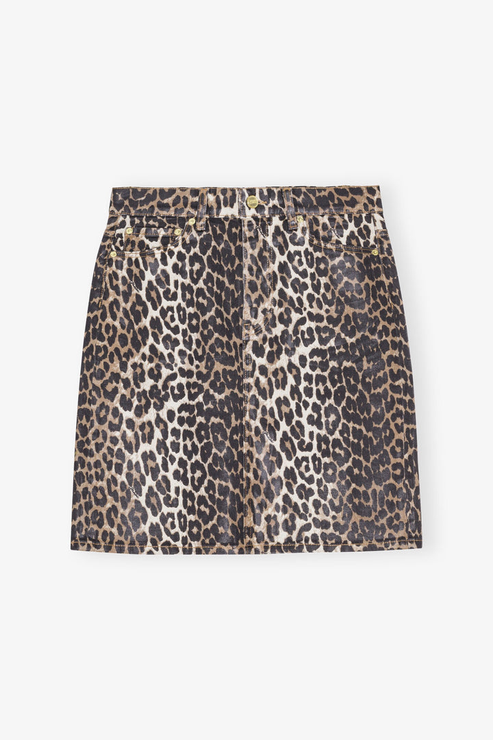 Leopard Foil Print Denim Skirt