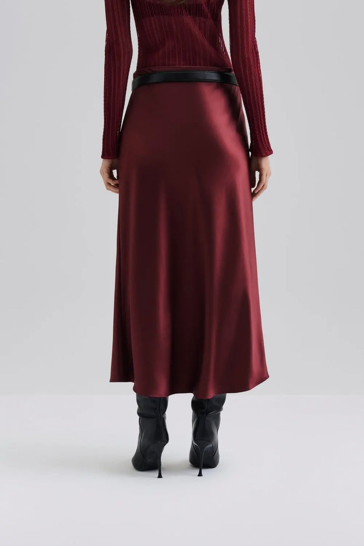 BY MALINA Aubree Satin Midi Skirt Wine - Dale