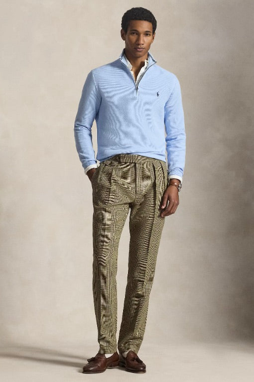 Mesh-Knit Cotton Quarter-Zip Jumper Office Blue