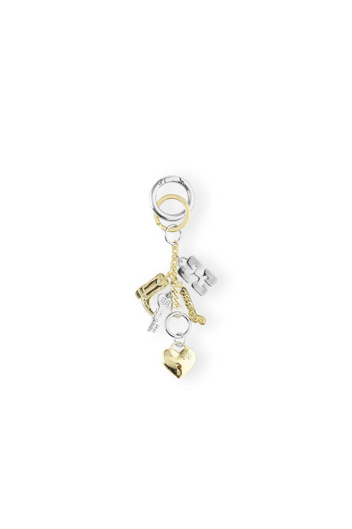 Ganni Bou Charms Keyring Silver and Gold