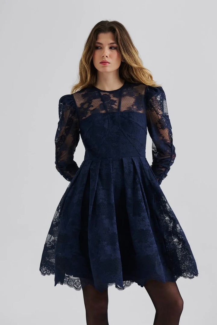BY MALINA Leoni Lace Mini Dress Dark Blue - Dale