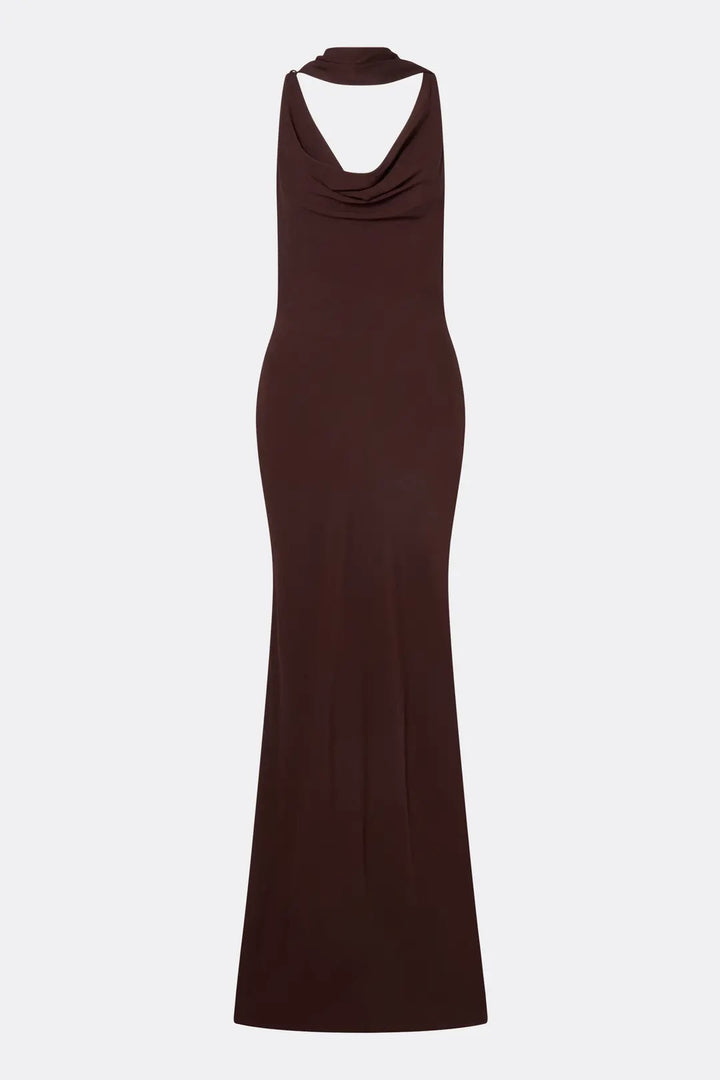 Vida Cowl Neck Scarf Maxi Dress Espresso