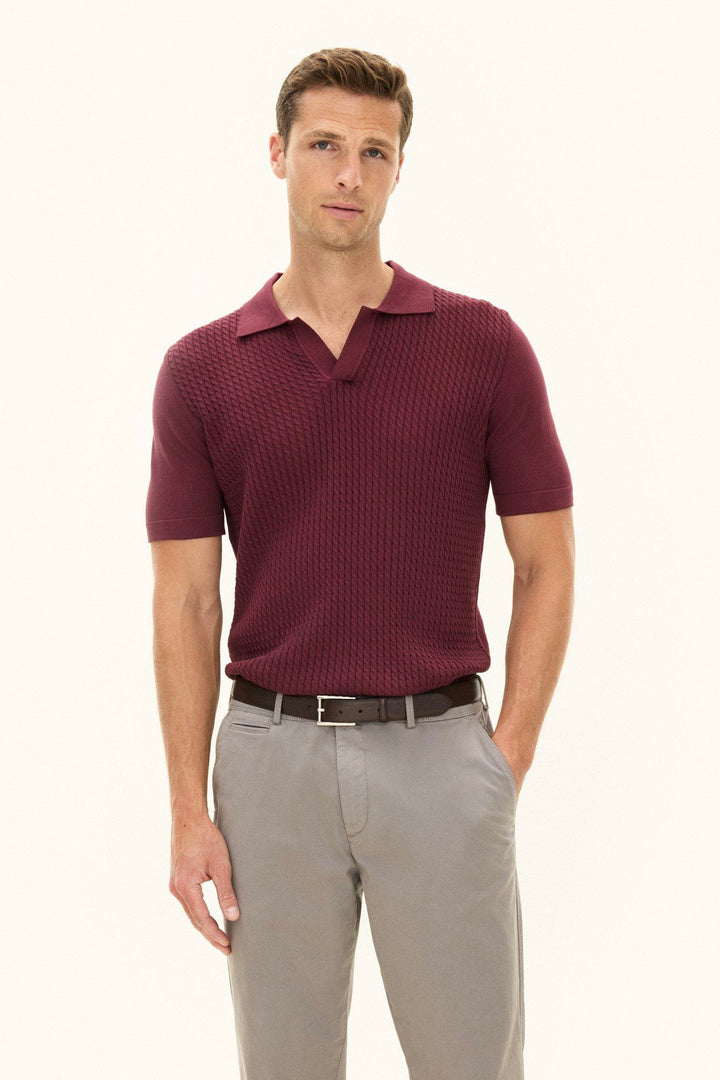 OSCAR JACOBSON Alf Short Sleeve Poloshirt Port Red - Dale
