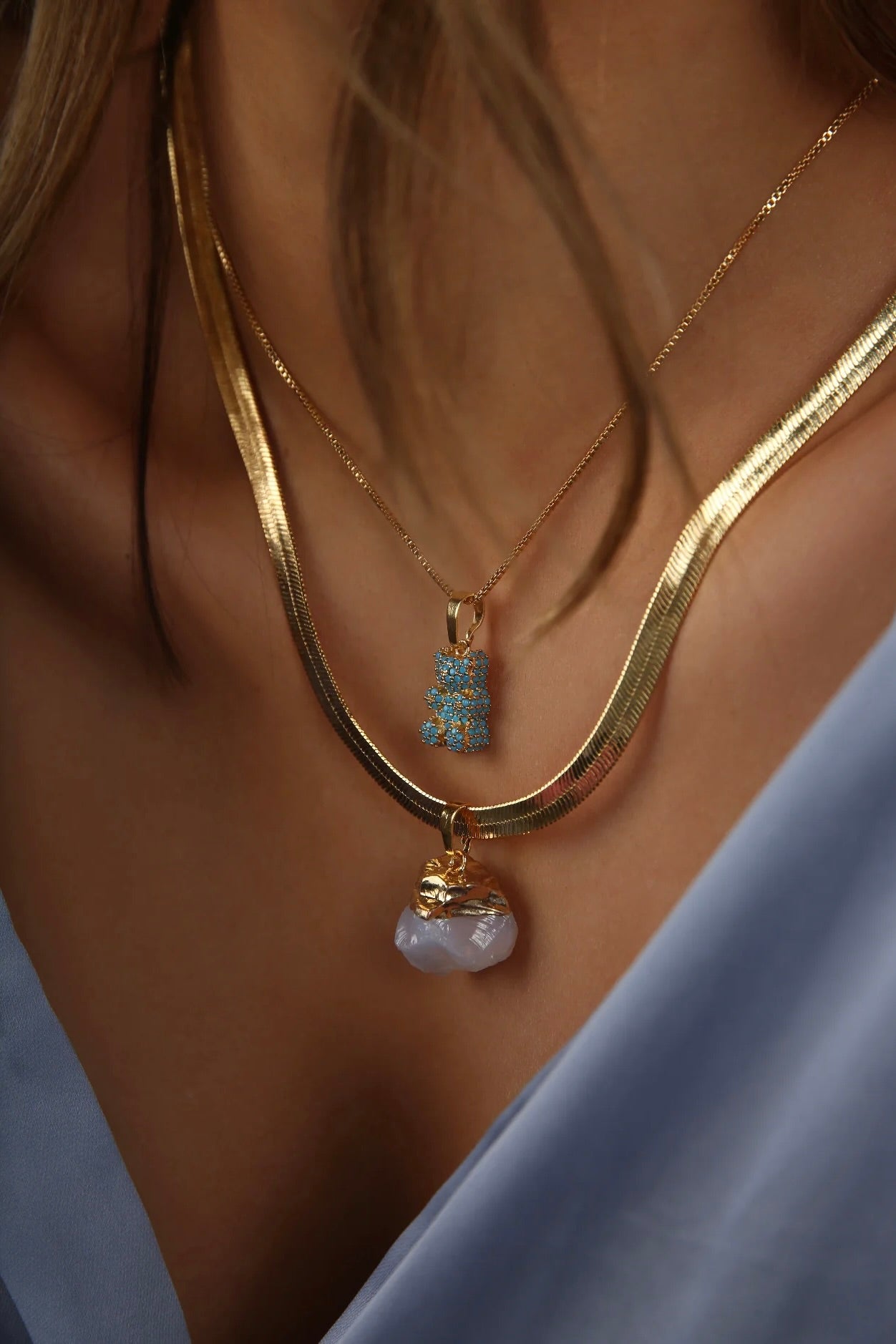 CRYSTAL HAZE◆ PENDANT_NOSTALGIA BEAR PAVE GOLD MYKONOS BLUE Mykonos Blue Pave Nostalgia bear – Crystal Haze Jewelry