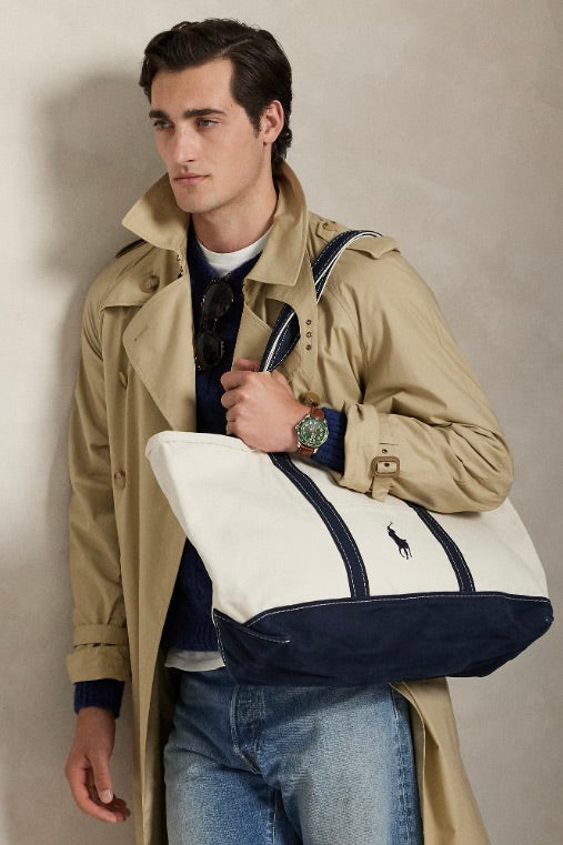 POLO RALPH LAUREN Big Pony Canvas Tote Cream/Navy - Dale