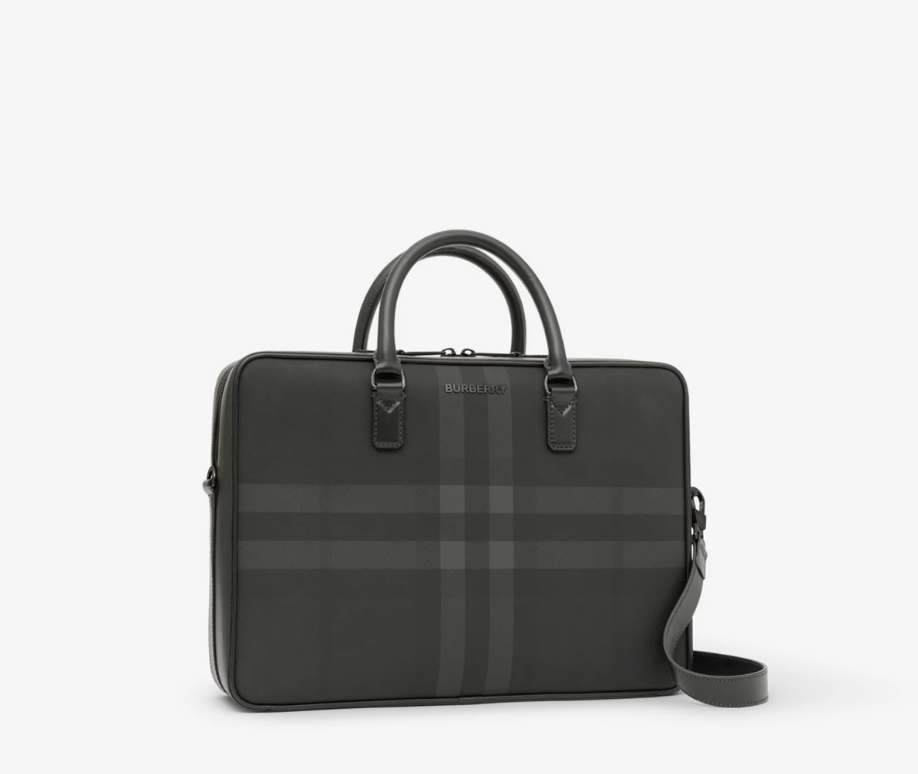 BURBERRY - Charcoal Check and Leather Briefcase - Dale