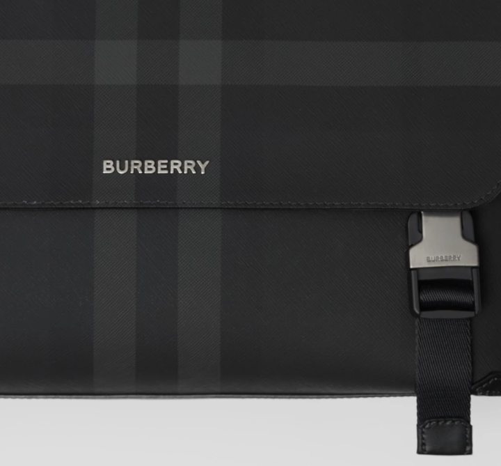 Charcoal Check and Leather Large Messenger Bag