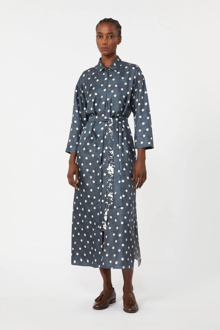 Printed Twill Silk Dress Ultramarine