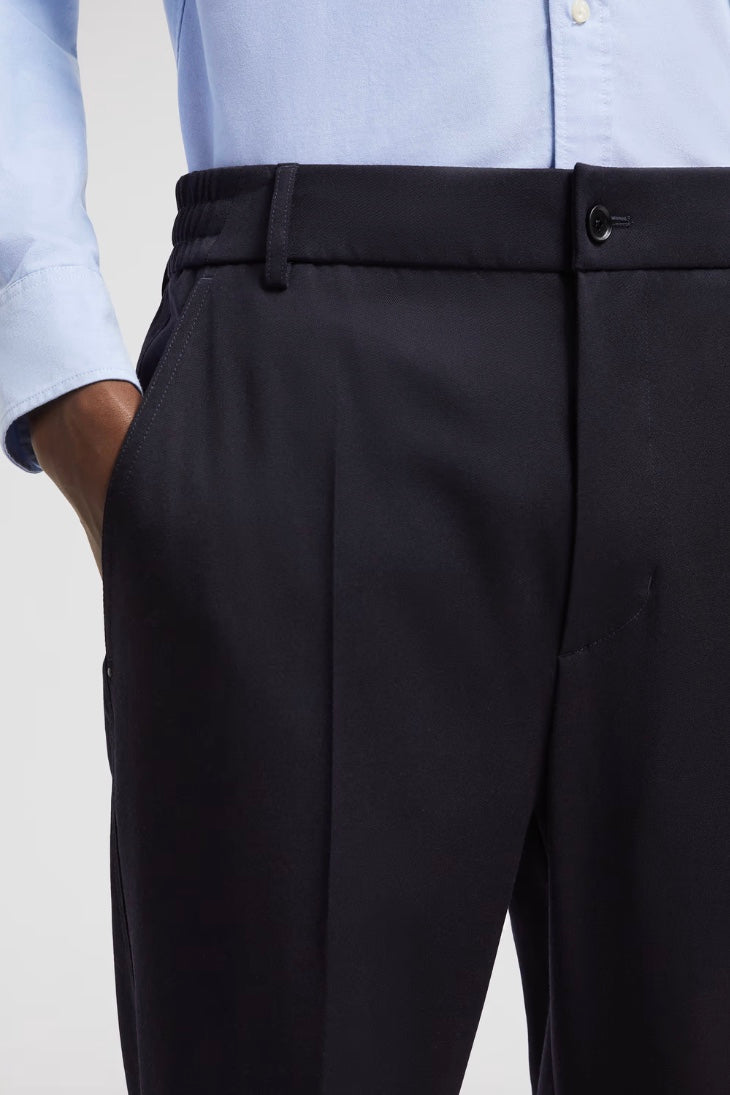 Wool Gabardine Tailored Trousers Dark Blue