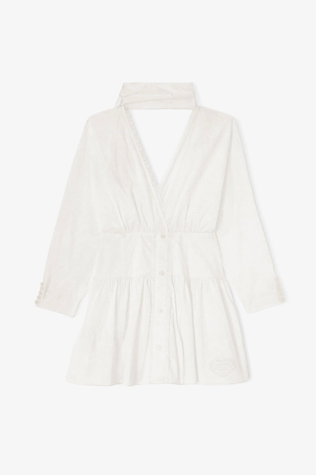 Cotton Voile Kimono Scarf Mini Dress Bright White