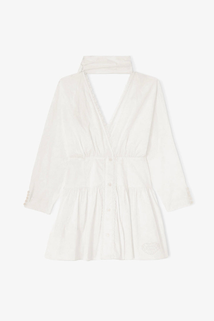 Cotton Voile Kimono Scarf Mini Dress Bright White