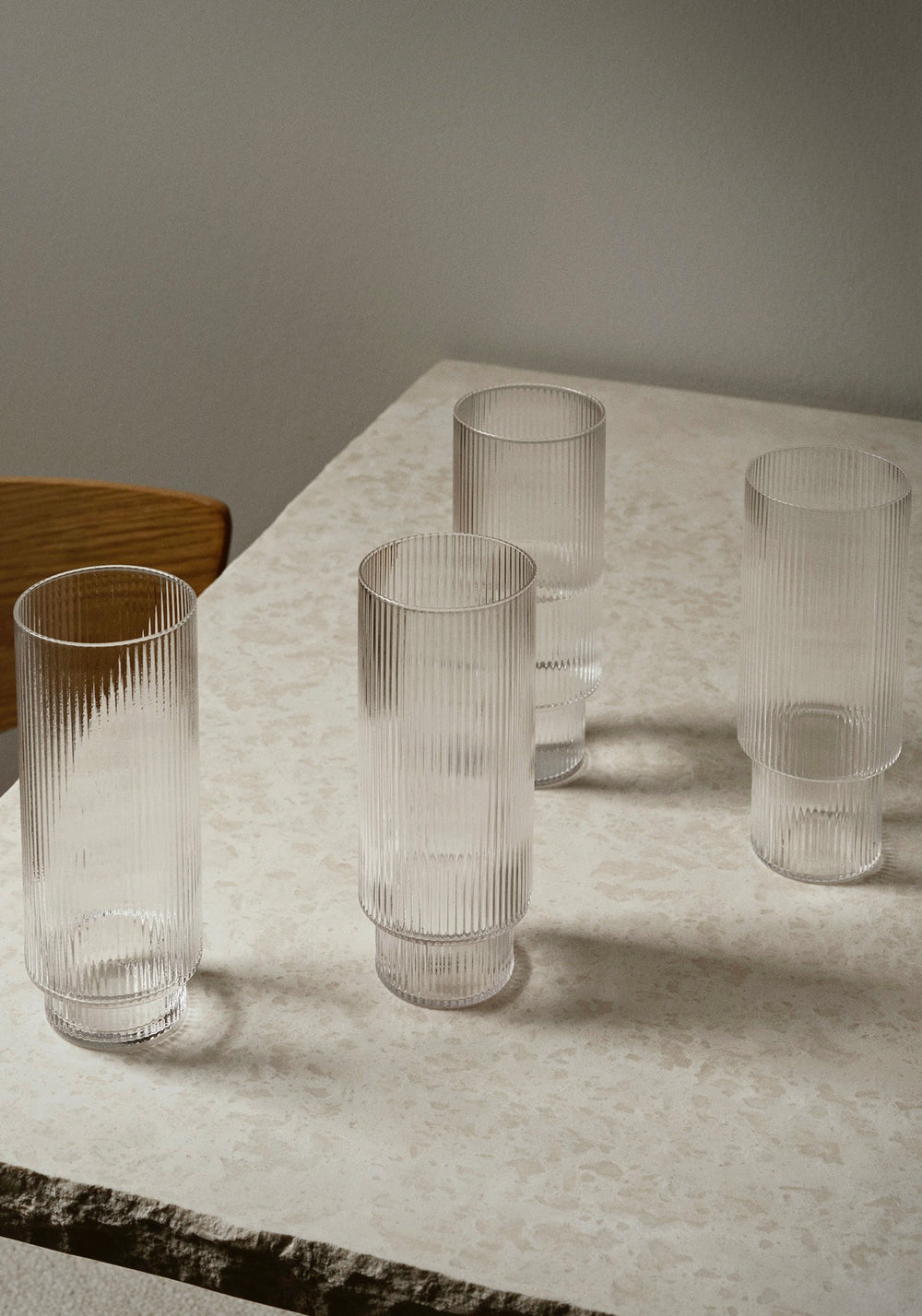 ferm LIVING Ripple Long Drink Glasses Clear - Set of 4 - Dale