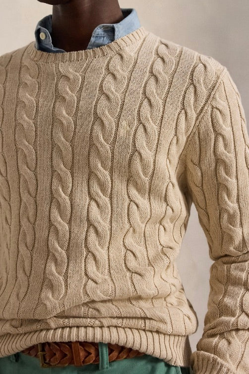 Cable-Knit Cotton Jumper Jicama Brown Heather
