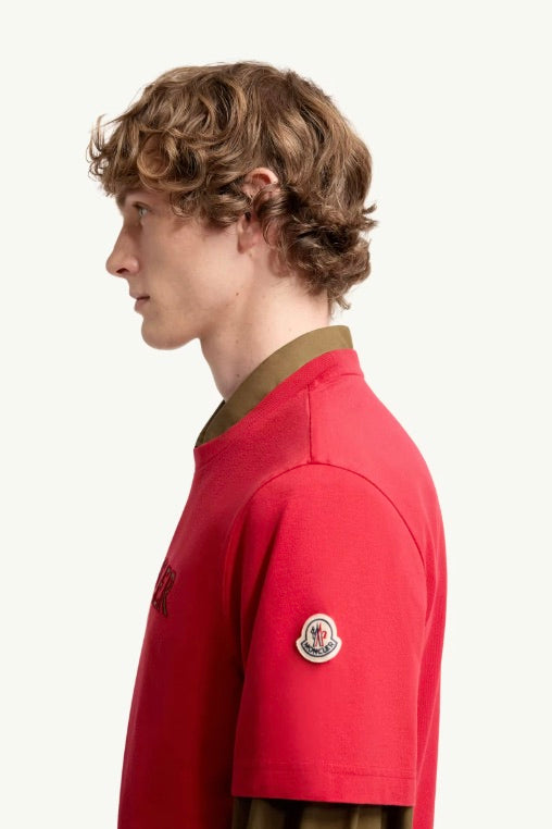MONCLER Logo Print Cotton T-Shirt Red - Dale