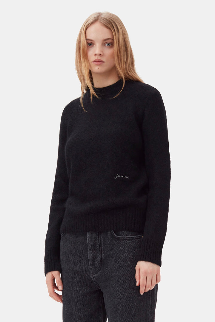 Brushed Alpaca O-Neck Black