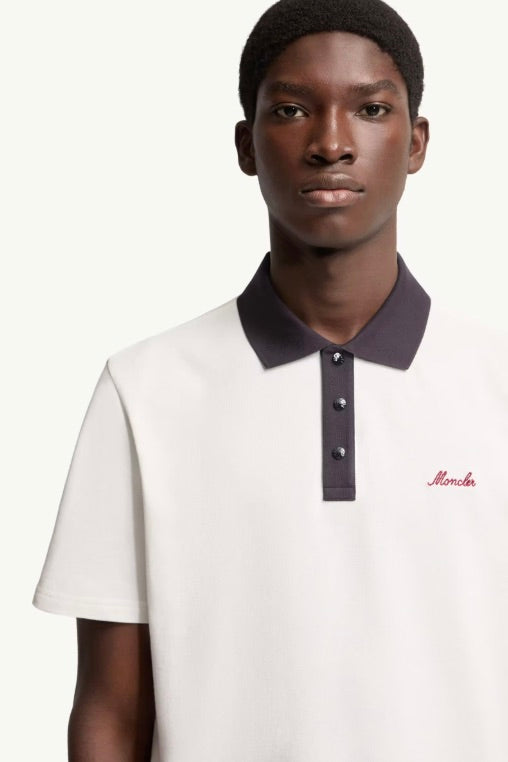 MONCLER Embroidered Logo Cotton Piquet Polo Shirt White - Dale