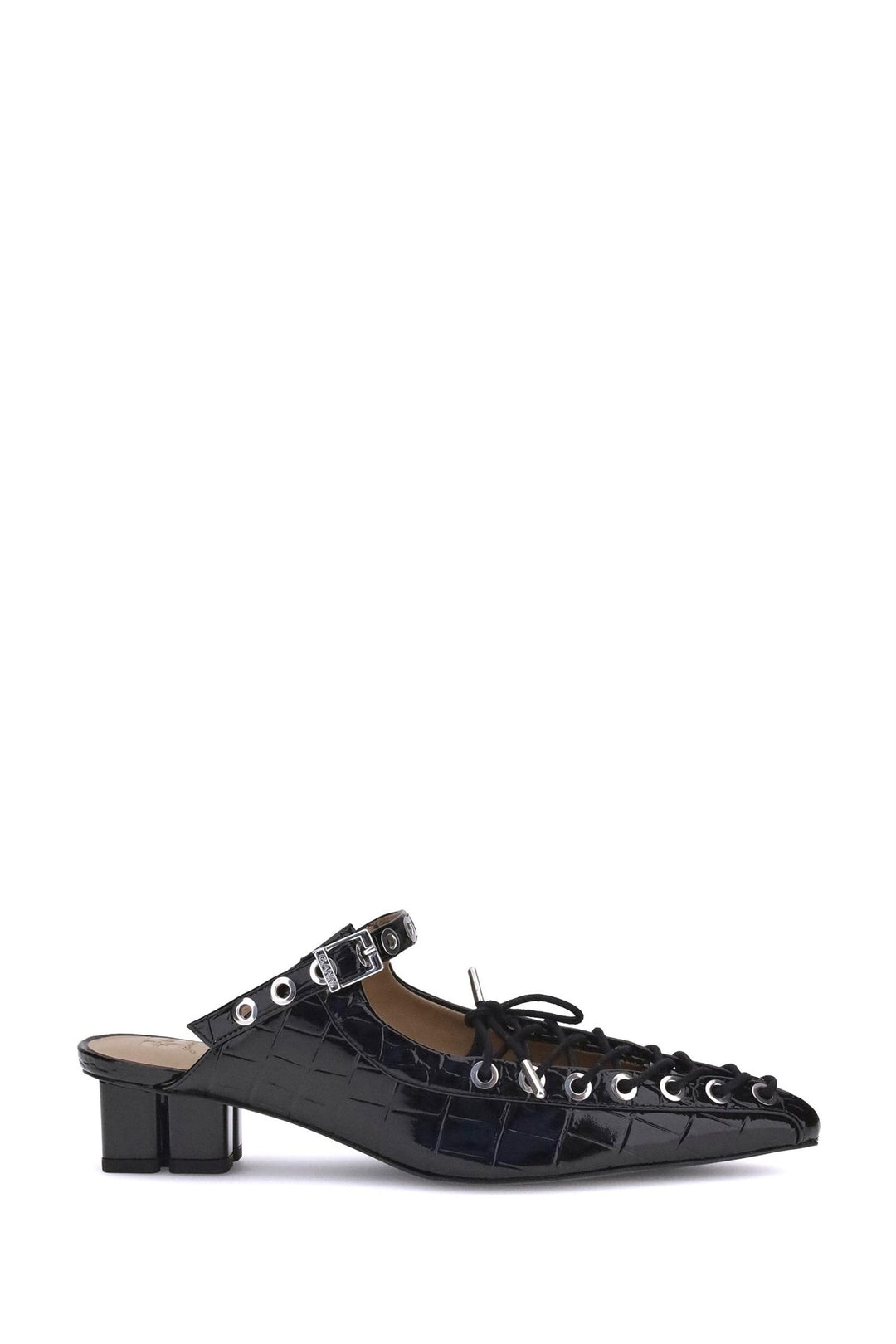 GANNI Eyelets Lace Up Mule Shiny Croco - Dale