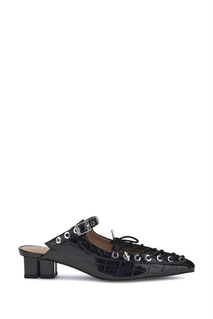 GANNI Eyelets Lace Up Mule Shiny Croco - Dale