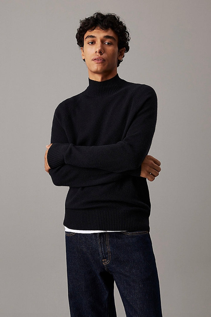 Luxury Wool Mock Neck Jumper Ck Black