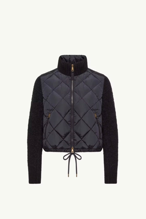 Cotton Blend Padded Zip-Up Cardigan Navy Blue