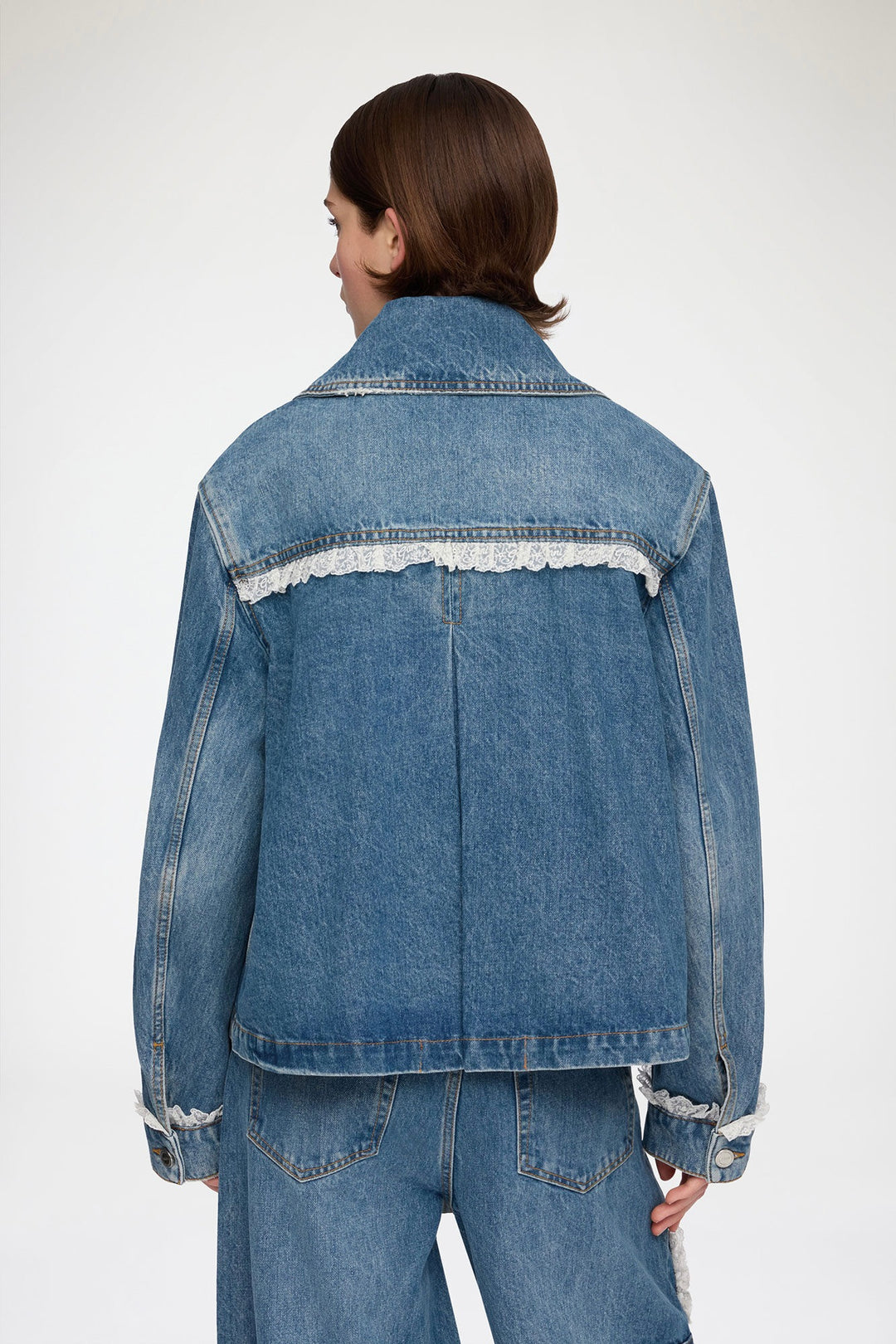 Rigid Denim Lace Jacket Dark Vintage Blue