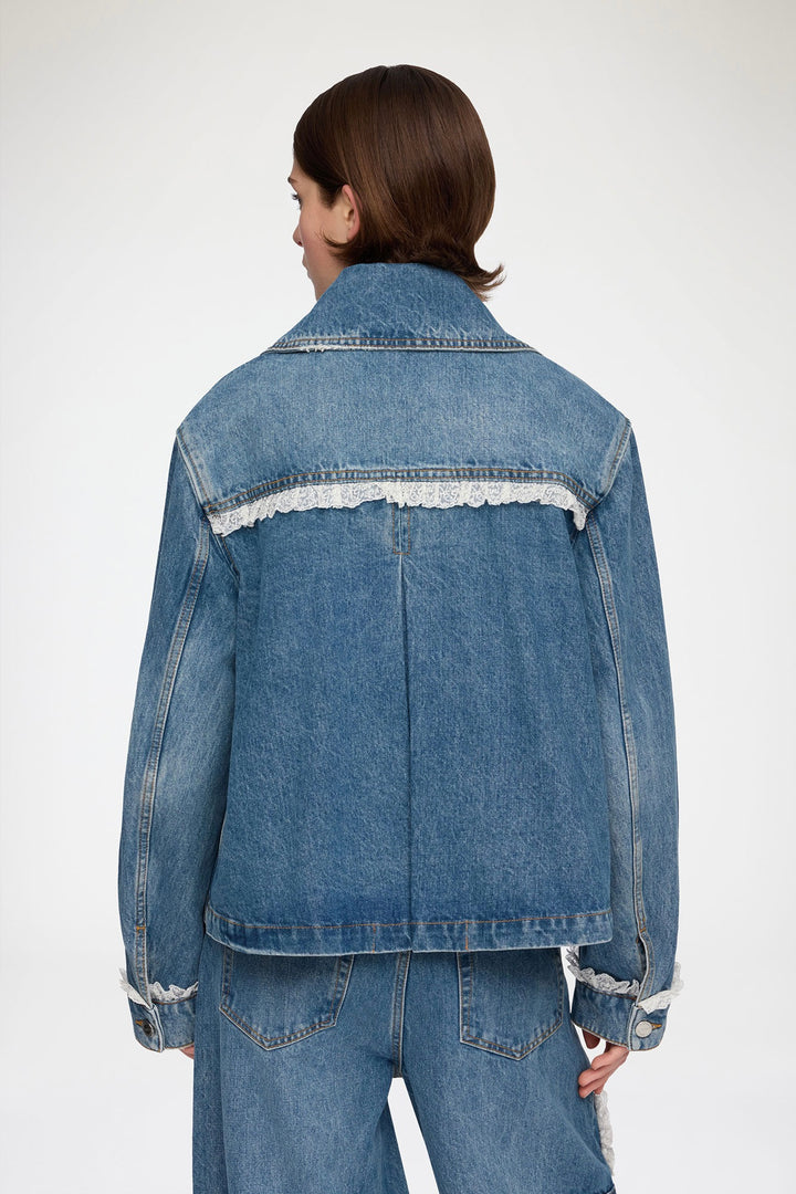 Rigid Denim Lace Jacket Dark Vintage Blue