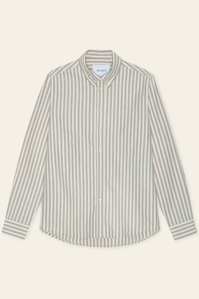 LES DEUX Konrad Stripe Oxford Shirt Eggnog White - Dale