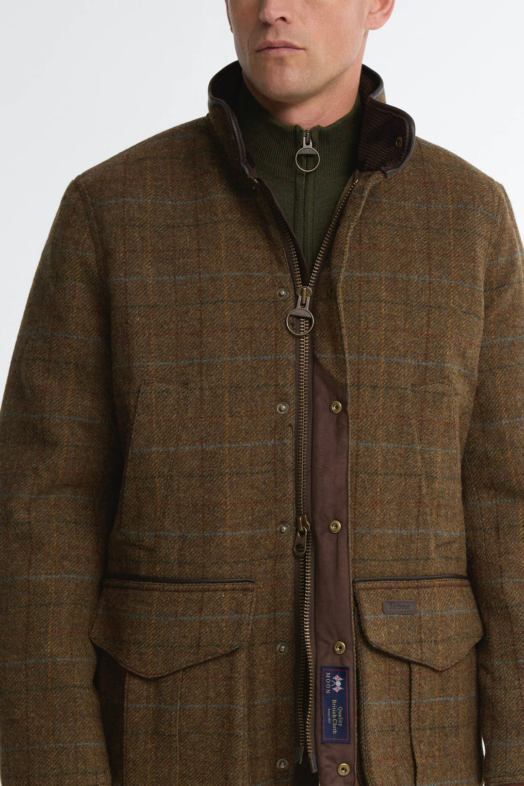 Barbour Hereford Wool Jacket Moss Green Tartan