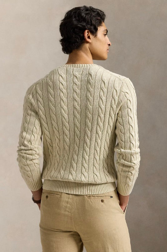 Cable-Knit Mineral-Dyed Cotton Jumper Natural