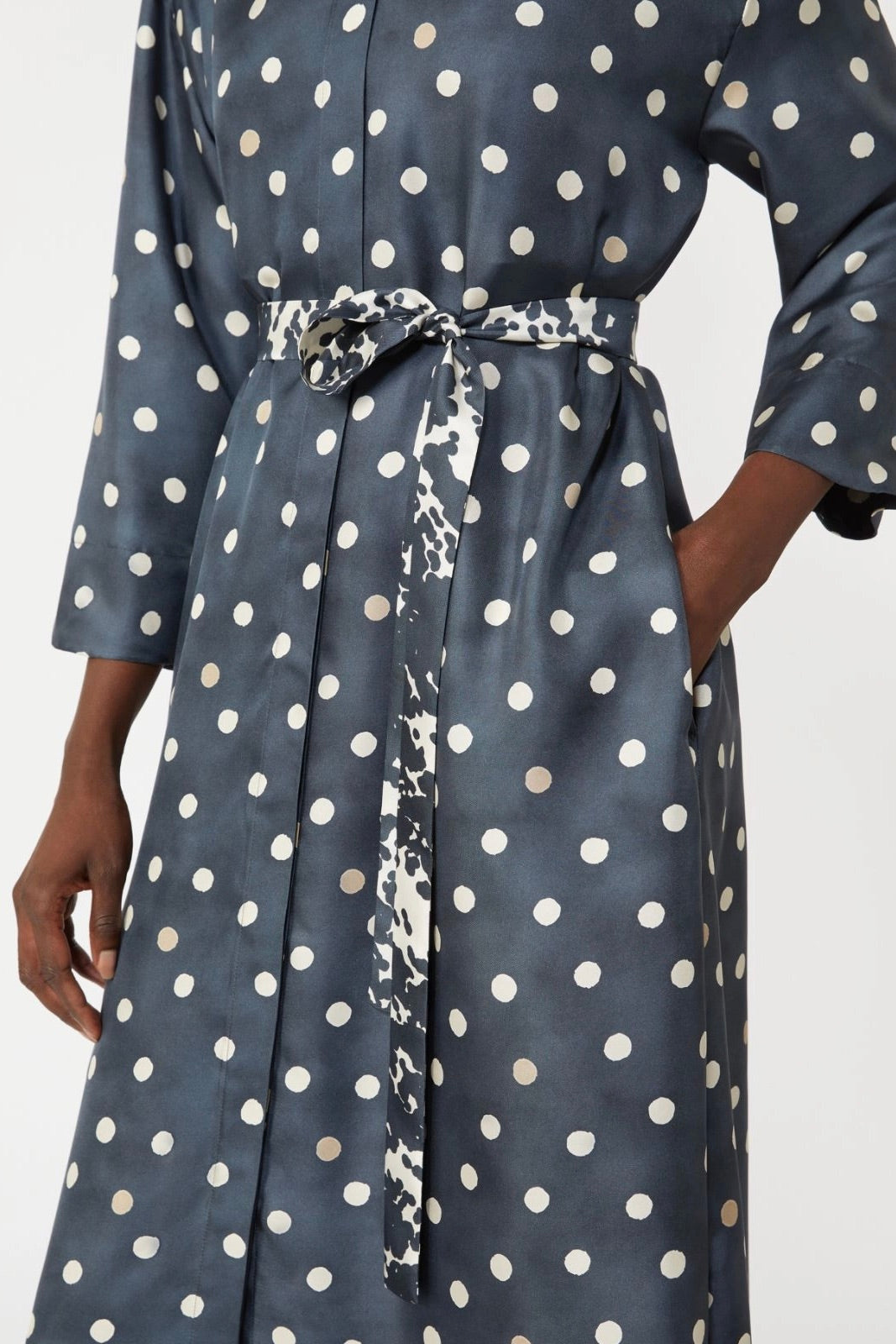 Printed Twill Silk Dress Ultramarine