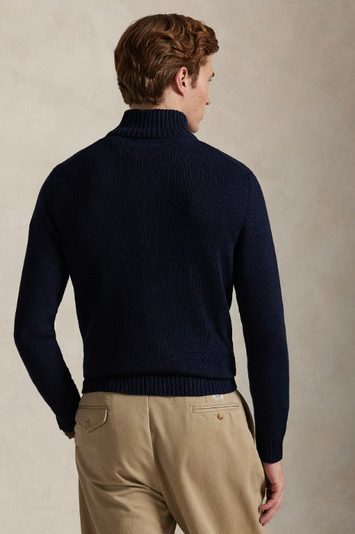 Cotton Quarter-Zip Mockneck Jumper Hunter Navy