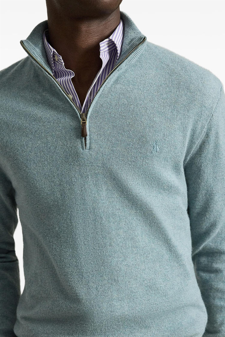 Wool Quarter-Zip Jumper Turquoise Jay Heather