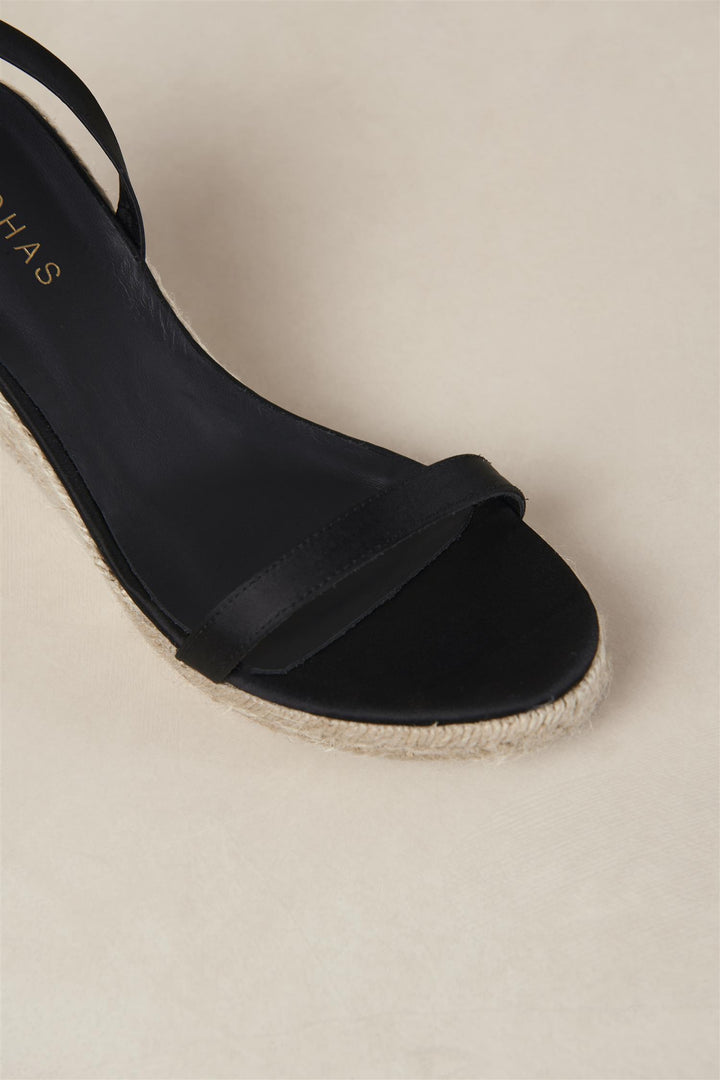 Willa Silky Black Leather Espadrilles