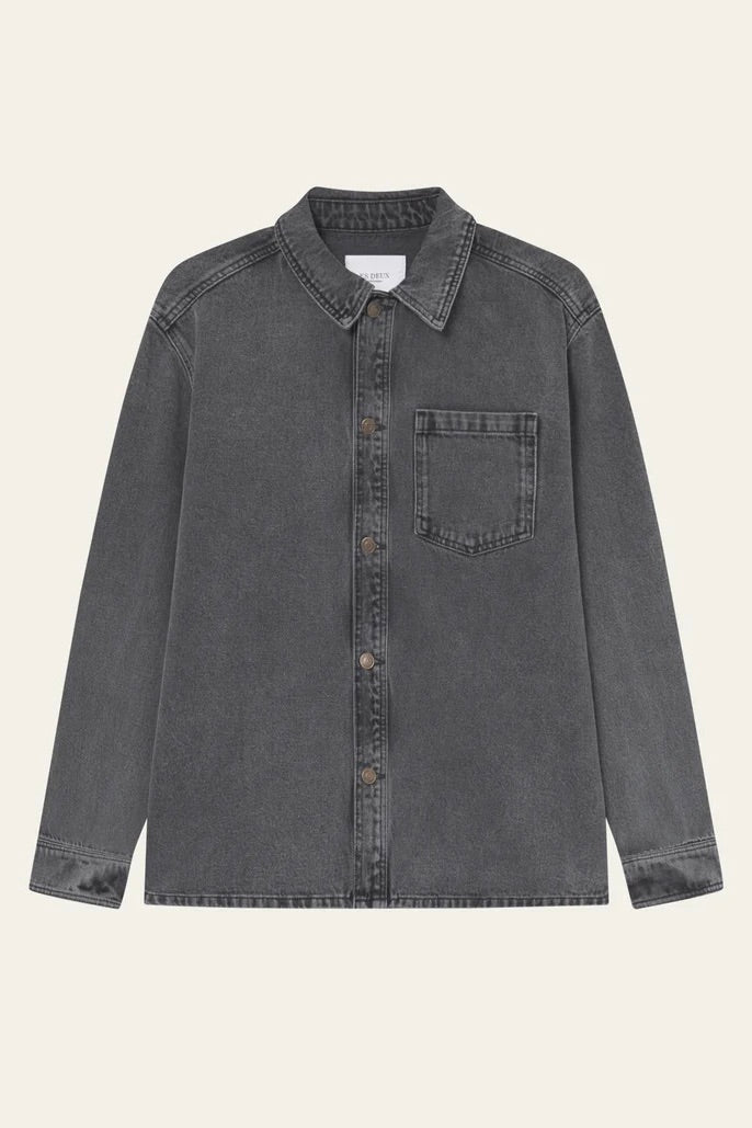 LES DEUX Loan Washed Overshirt Grey Washed Denim - Dale