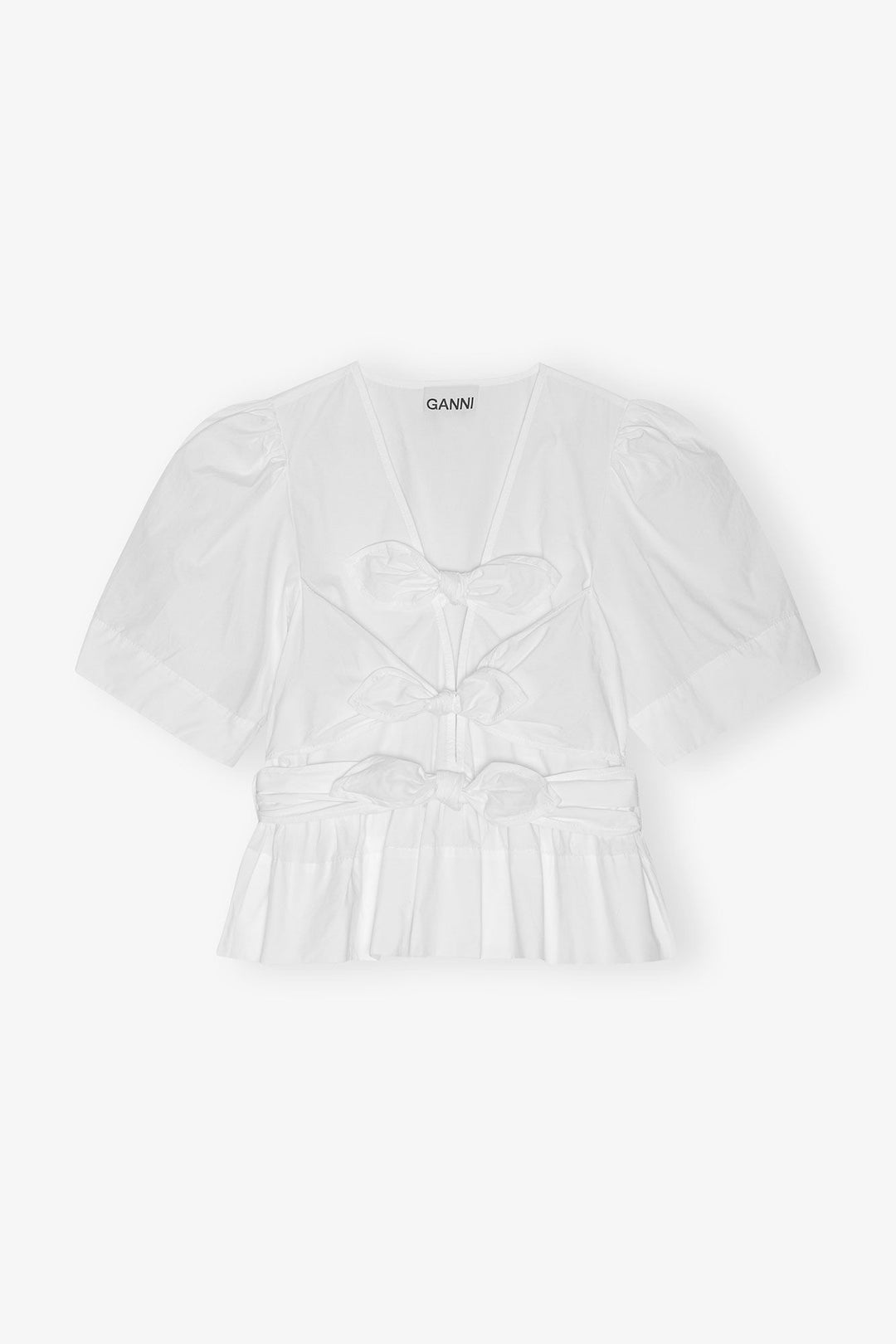 Washed Stretch Cotton Tie Strap Blouse Bright White