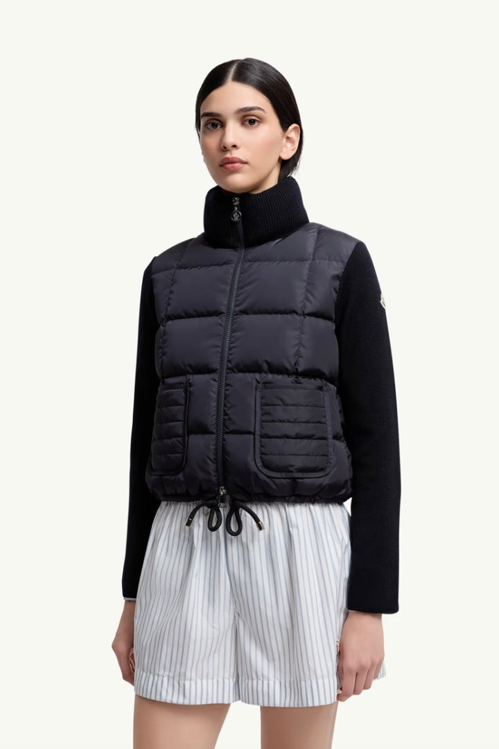 Square-Quilted Padded Wool Zip-Up Cardigan