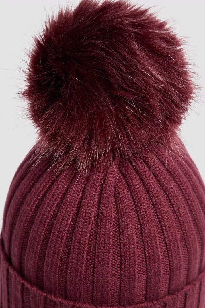 Wool Beanie Pom Pom Burgundy