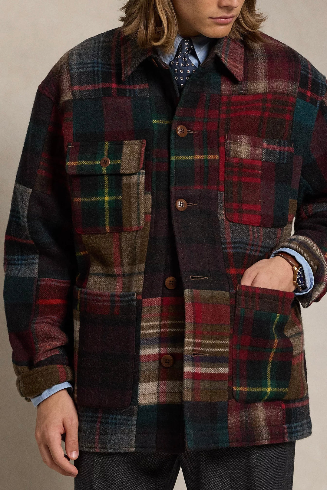 Plaid Patchwork Wool Jacket