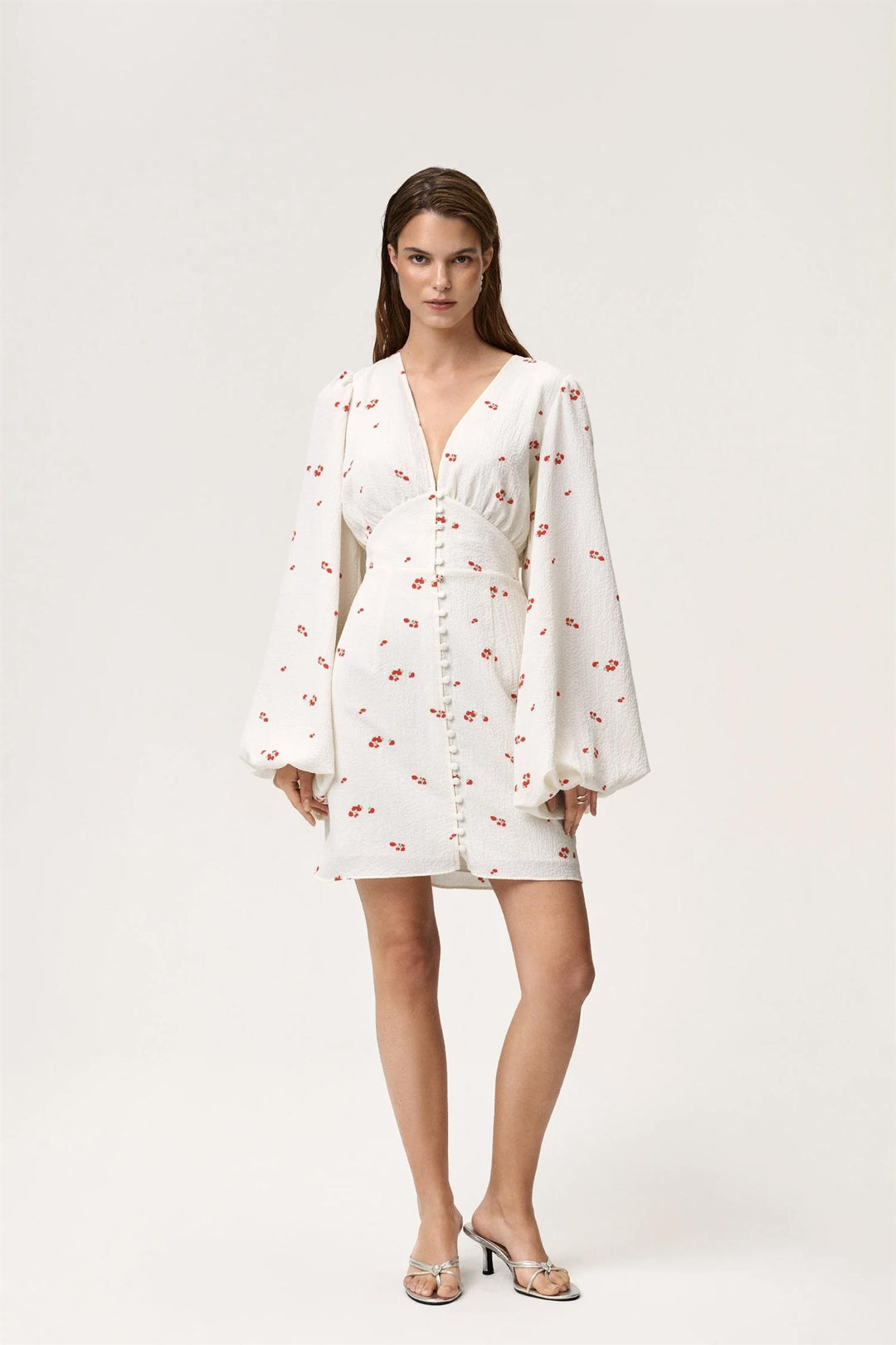 Florence Dress White/Red Rose