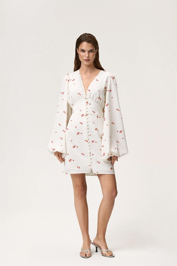 Florence Dress White/Red Rose