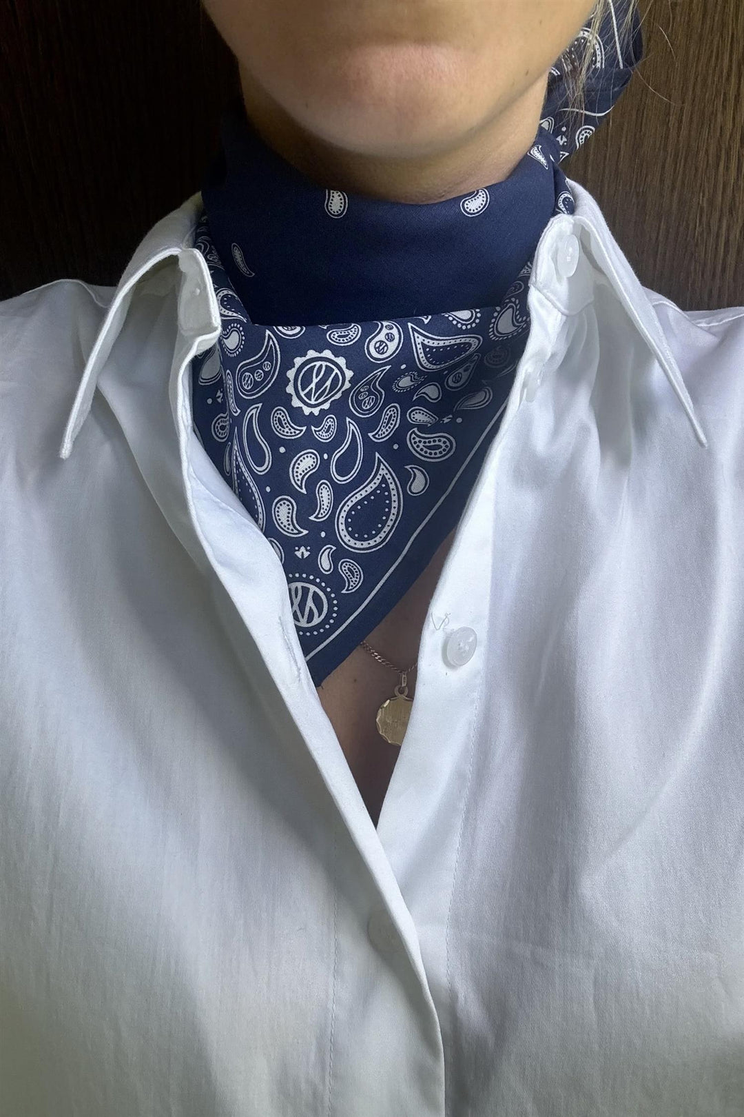 LE SCARF Cotton Paisley Scarf Navy 55x55 - Dale