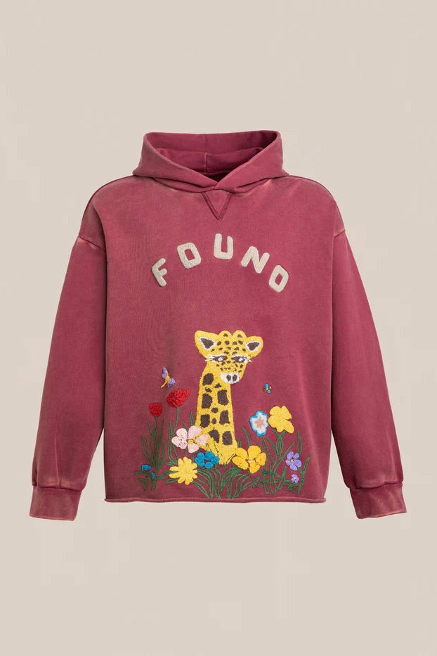 Embroidered Wildlife Hoodie Washed Berry